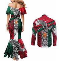 My Home My Blood Mexico Couples Matching Mermaid Dress and Long Sleeve Button Shirt Mexican Map Aztec