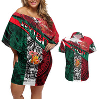 My Home My Blood Mexico Couples Matching Off Shoulder Short Dress and Hawaiian Shirt Mexican Map Aztec