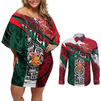 My Home My Blood Mexico Couples Matching Off Shoulder Short Dress and Long Sleeve Button Shirt Mexican Map Aztec