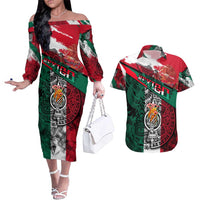 My Home My Blood Mexico Couples Matching Off The Shoulder Long Sleeve Dress and Hawaiian Shirt Mexican Map Aztec