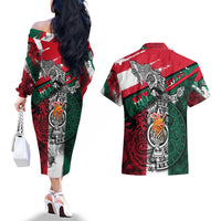 My Home My Blood Mexico Couples Matching Off The Shoulder Long Sleeve Dress and Hawaiian Shirt Mexican Map Aztec