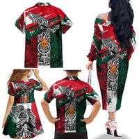 My Home My Blood Mexico Family Matching Off The Shoulder Long Sleeve Dress and Hawaiian Shirt Mexican Map Aztec