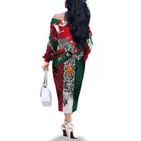 My Home My Blood Mexico Family Matching Off The Shoulder Long Sleeve Dress and Hawaiian Shirt Mexican Map Aztec