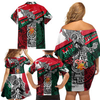 My Home My Blood Mexico Family Matching Off Shoulder Short Dress and Hawaiian Shirt Mexican Map Aztec