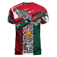 My Home My Blood Mexico Women V-Neck T-Shirt Mexican Map Aztec