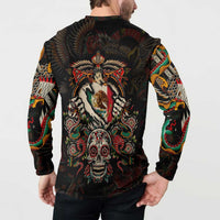 Mexico Sugar Skull Button Sweatshirt Tattoo Art Mexican Flag
