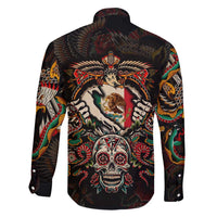 Mexico Sugar Skull Family Matching Long Sleeve Bodycon Dress and Hawaiian Shirt Tattoo Art Mexican Flag