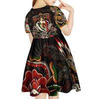 Mexico Sugar Skull Kid Short Sleeve Dress Tattoo Art Mexican Flag