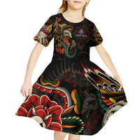 Mexico Sugar Skull Kid Short Sleeve Dress Tattoo Art Mexican Flag