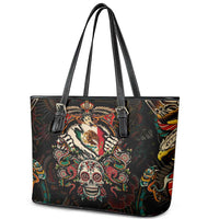 Mexico Sugar Skull Leather Tote Bag Tattoo Art Mexican Flag
