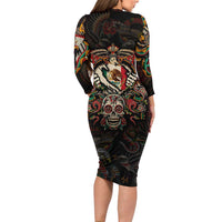 Mexico Sugar Skull Long Sleeve Bodycon Dress Tattoo Art Mexican Flag