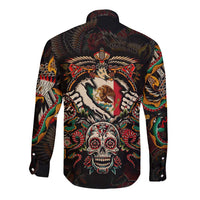 Mexico Sugar Skull Long Sleeve Button Shirt Tattoo Art Mexican Flag