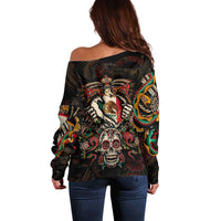 Mexico Sugar Skull Off Shoulder Sweater Tattoo Art Mexican Flag