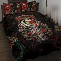 Mexico Sugar Skull Quilt Bed Set Tattoo Art Mexican Flag