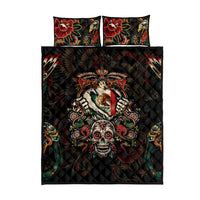 Mexico Sugar Skull Quilt Bed Set Tattoo Art Mexican Flag
