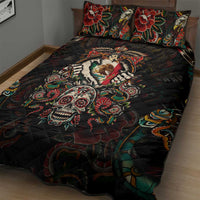 Mexico Sugar Skull Quilt Bed Set Tattoo Art Mexican Flag