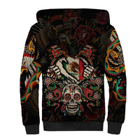 Mexico Sugar Skull Sherpa Hoodie Tattoo Art Mexican Flag