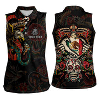 Mexico Sugar Skull Women Sleeveless Polo Shirt Tattoo Art Mexican Flag