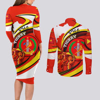 Ethiopia Tigray Revolution Couples Matching Long Sleeve Bodycon Dress and Long Sleeve Button Shirt Emblem Freedom Fighters and Flag