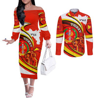 Ethiopia Tigray Revolution Couples Matching Off The Shoulder Long Sleeve Dress and Long Sleeve Button Shirt Emblem Freedom Fighters and Flag