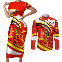 Ethiopia Tigray Revolution Couples Matching Short Sleeve Bodycon Dress and Long Sleeve Button Shirt Emblem Freedom Fighters and Flag