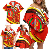 Ethiopia Tigray Revolution Family Matching Off Shoulder Short Dress and Hawaiian Shirt Emblem Freedom Fighters and Flag
