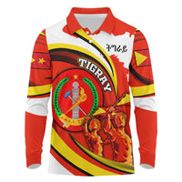 Ethiopia Tigray Revolution Long Sleeve Polo Shirt Emblem Freedom Fighters and Flag