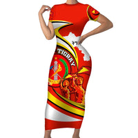 Ethiopia Tigray Revolution Short Sleeve Bodycon Dress Emblem Freedom Fighters and Flag