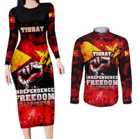 I Stand with Tigray Couples Matching Long Sleeve Bodycon Dress and Long Sleeve Button Shirt Tigray Independence - Fist of Freedom