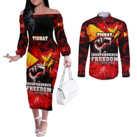 I Stand with Tigray Couples Matching Off The Shoulder Long Sleeve Dress and Long Sleeve Button Shirt Tigray Independence - Fist of Freedom