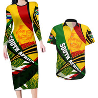 South Africa Freedom Day Couples Matching Long Sleeve Bodycon Dress and Hawaiian Shirt Mandela Legacy National Pride Protea Flower