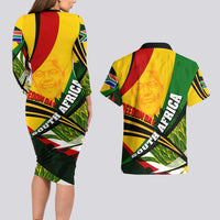 South Africa Freedom Day Couples Matching Long Sleeve Bodycon Dress and Hawaiian Shirt Mandela Legacy National Pride Protea Flower