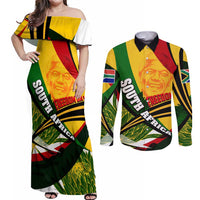 South Africa Freedom Day Couples Matching Off Shoulder Maxi Dress and Long Sleeve Button Shirt Mandela Legacy National Pride Protea Flower