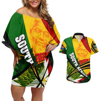 South Africa Freedom Day Couples Matching Off Shoulder Short Dress and Hawaiian Shirt Mandela Legacy National Pride Protea Flower
