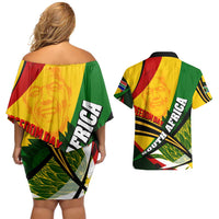 South Africa Freedom Day Couples Matching Off Shoulder Short Dress and Hawaiian Shirt Mandela Legacy National Pride Protea Flower