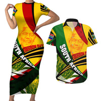 South Africa Freedom Day Couples Matching Short Sleeve Bodycon Dress and Hawaiian Shirt Mandela Legacy National Pride Protea Flower