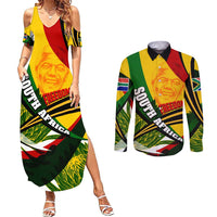 South Africa Freedom Day Couples Matching Summer Maxi Dress and Long Sleeve Button Shirt Mandela Legacy National Pride Protea Flower