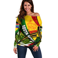 South Africa Freedom Day Off Shoulder Sweater Mandela Legacy National Pride Protea Flower