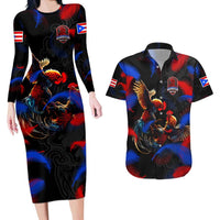 Puerto Rican Rooster Couples Matching Long Sleeve Bodycon Dress and Hawaiian Shirt Puerto Rico Pride and Power Spirit