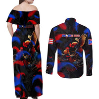 Puerto Rican Rooster Couples Matching Off Shoulder Maxi Dress and Long Sleeve Button Shirt Puerto Rico Pride and Power Spirit
