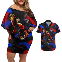 Puerto Rican Rooster Couples Matching Off Shoulder Short Dress and Hawaiian Shirt Puerto Rico Pride and Power Spirit