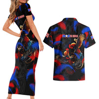 Puerto Rican Rooster Couples Matching Short Sleeve Bodycon Dress and Hawaiian Shirt Puerto Rico Pride and Power Spirit