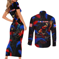 Puerto Rican Rooster Couples Matching Short Sleeve Bodycon Dress and Long Sleeve Button Shirt Puerto Rico Pride and Power Spirit