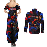 Puerto Rican Rooster Couples Matching Summer Maxi Dress and Long Sleeve Button Shirt Puerto Rico Pride and Power Spirit