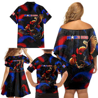 Puerto Rican Rooster Family Matching Off Shoulder Short Dress and Hawaiian Shirt Puerto Rico Pride and Power Spirit