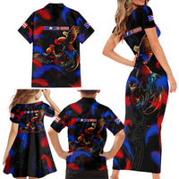 Puerto Rican Rooster Family Matching Short Sleeve Bodycon Dress and Hawaiian Shirt Puerto Rico Pride and Power Spirit