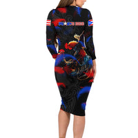 Puerto Rican Rooster Long Sleeve Bodycon Dress Puerto Rico Pride and Power Spirit