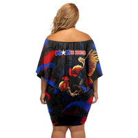 Puerto Rican Rooster Off Shoulder Short Dress Puerto Rico Pride and Power Spirit