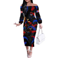 Puerto Rican Rooster Off The Shoulder Long Sleeve Dress Puerto Rico Pride and Power Spirit