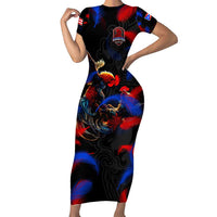 Puerto Rican Rooster Short Sleeve Bodycon Dress Puerto Rico Pride and Power Spirit